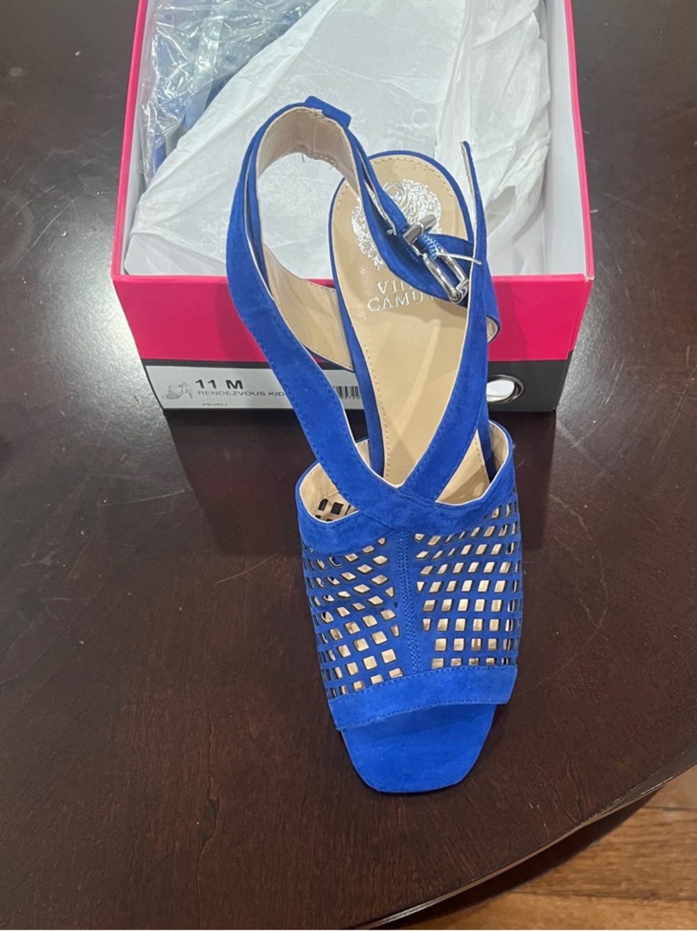 Vince Camuto Royal Blue Suede Laser-Cut Slingback Heels